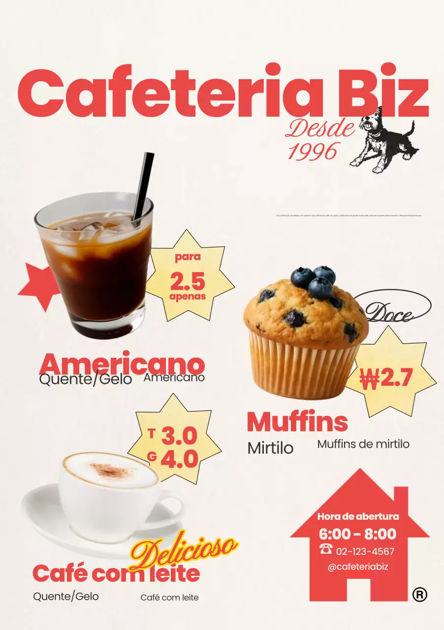 Promoção do Menu do Red Vintage Cafe