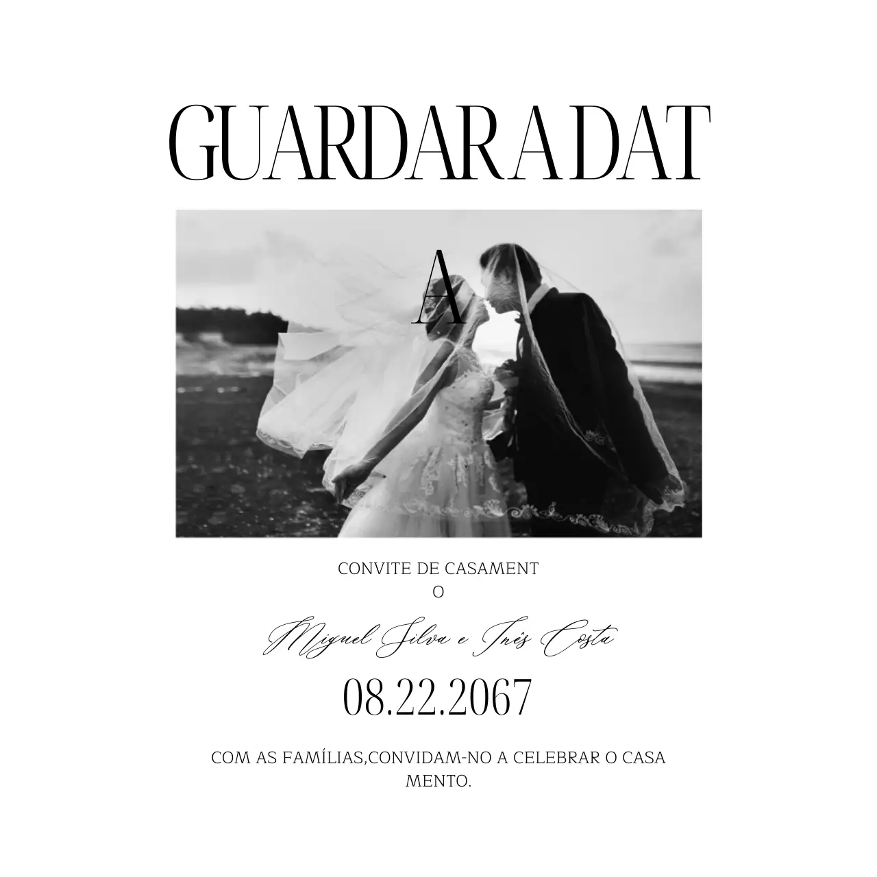 Convite de casamento simples em preto e branco