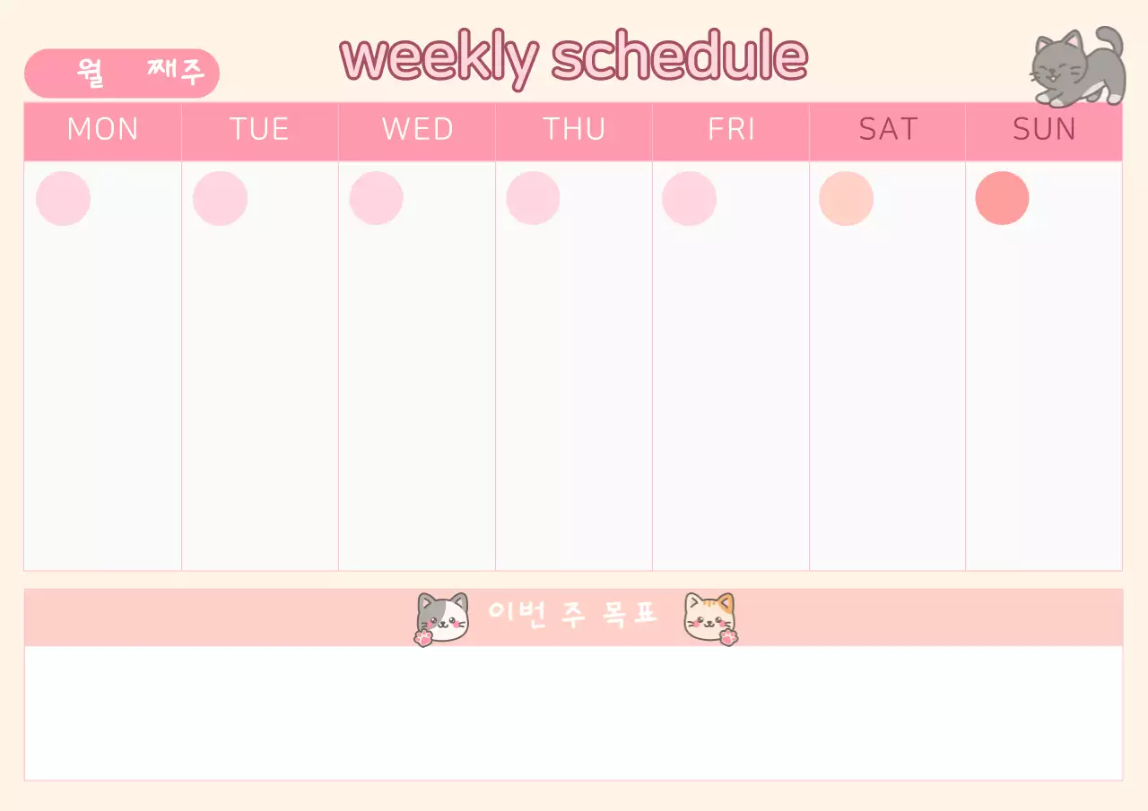 핑크 부드러운 주간 스케줄러 플래너