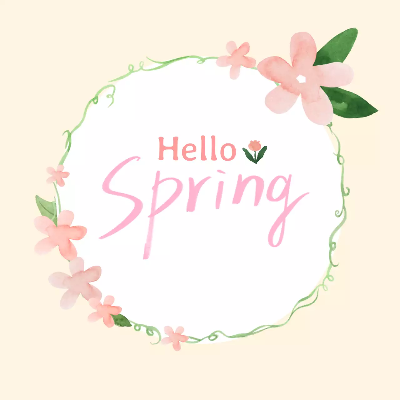 베이지 아기자기한 빈티지 수채화 봄 리스