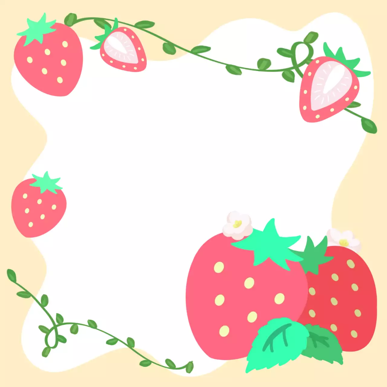 베이지 아기자기한 딸기 과일 프레임
