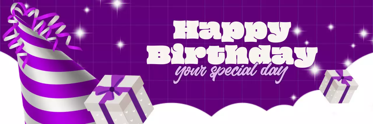 보라색과 흰색으로 표현된 생일 축하 그림