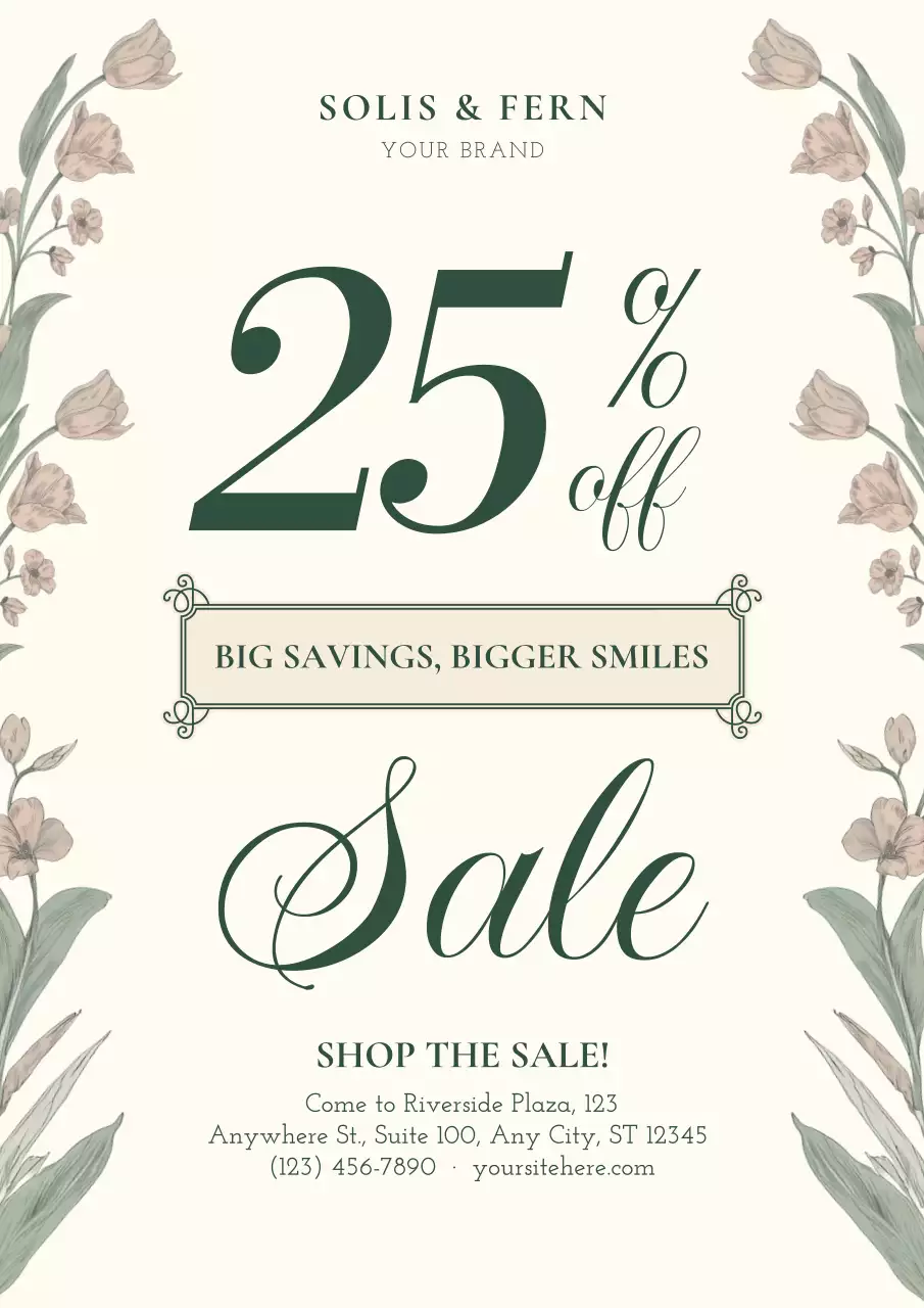 Beige Elegant Floral Sale Promotion Poster