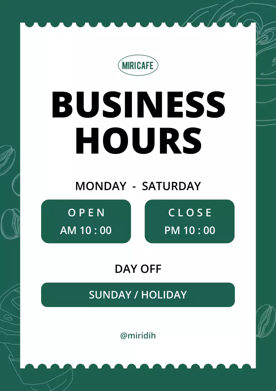 초록 심플 영업시간 안내