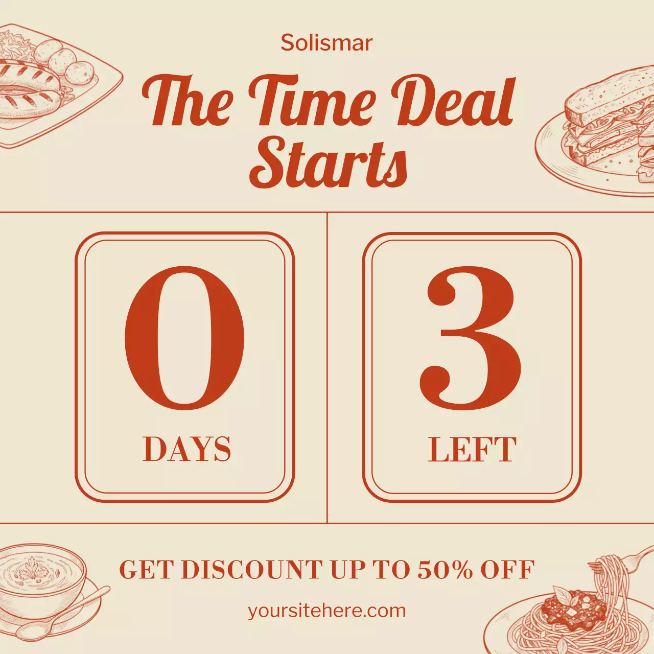 베이지색과 빨간색 레트로 음식 프로모션