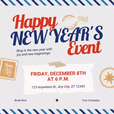 파란색과 빨간색의 대담하고 장난스러운 새해 이벤트 소셜 미디어 광장