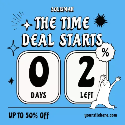 파란색 굵은 글씨로 된 할인 프로모션 인스타그램 게시물