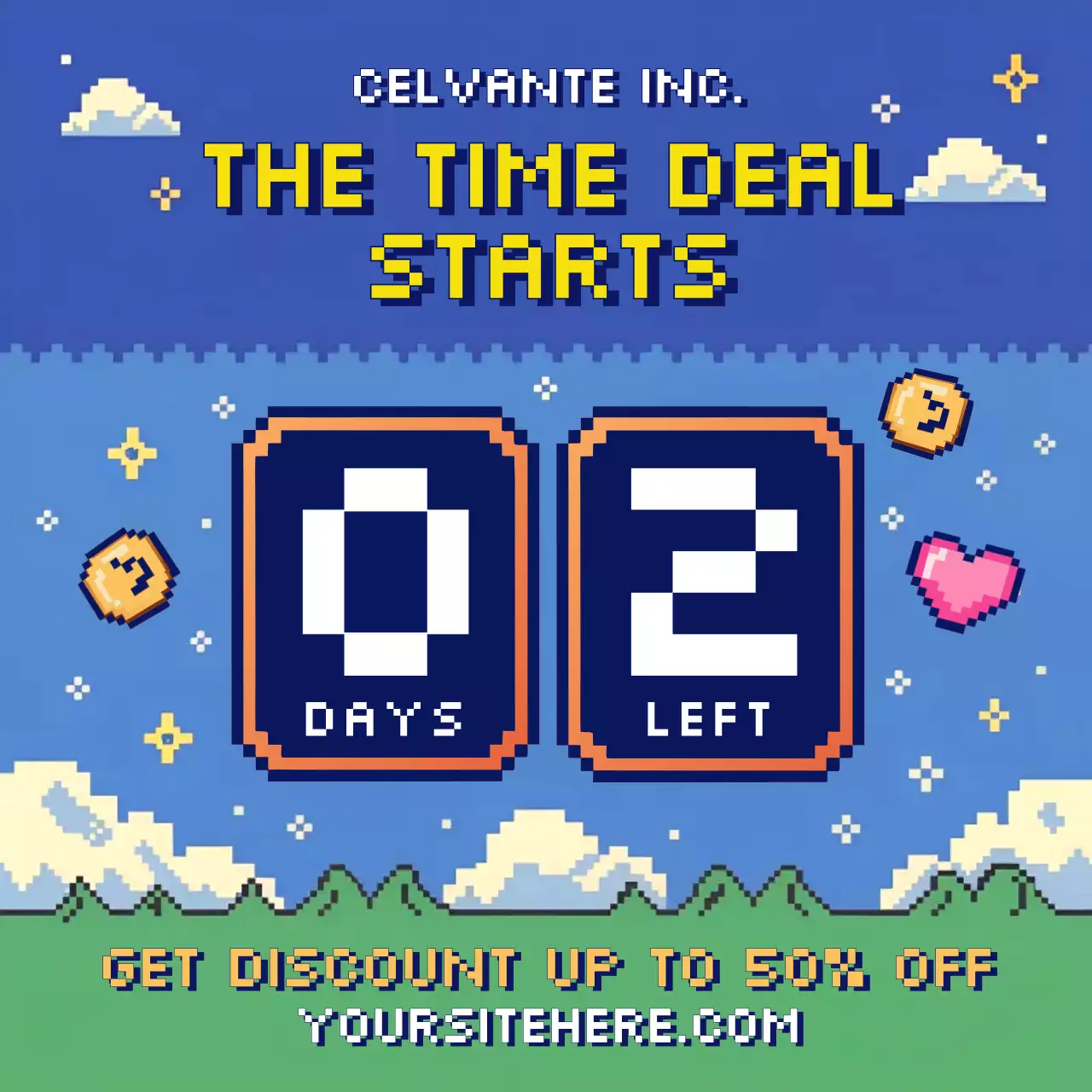 블루 레트로 할인 프로모션 포스터