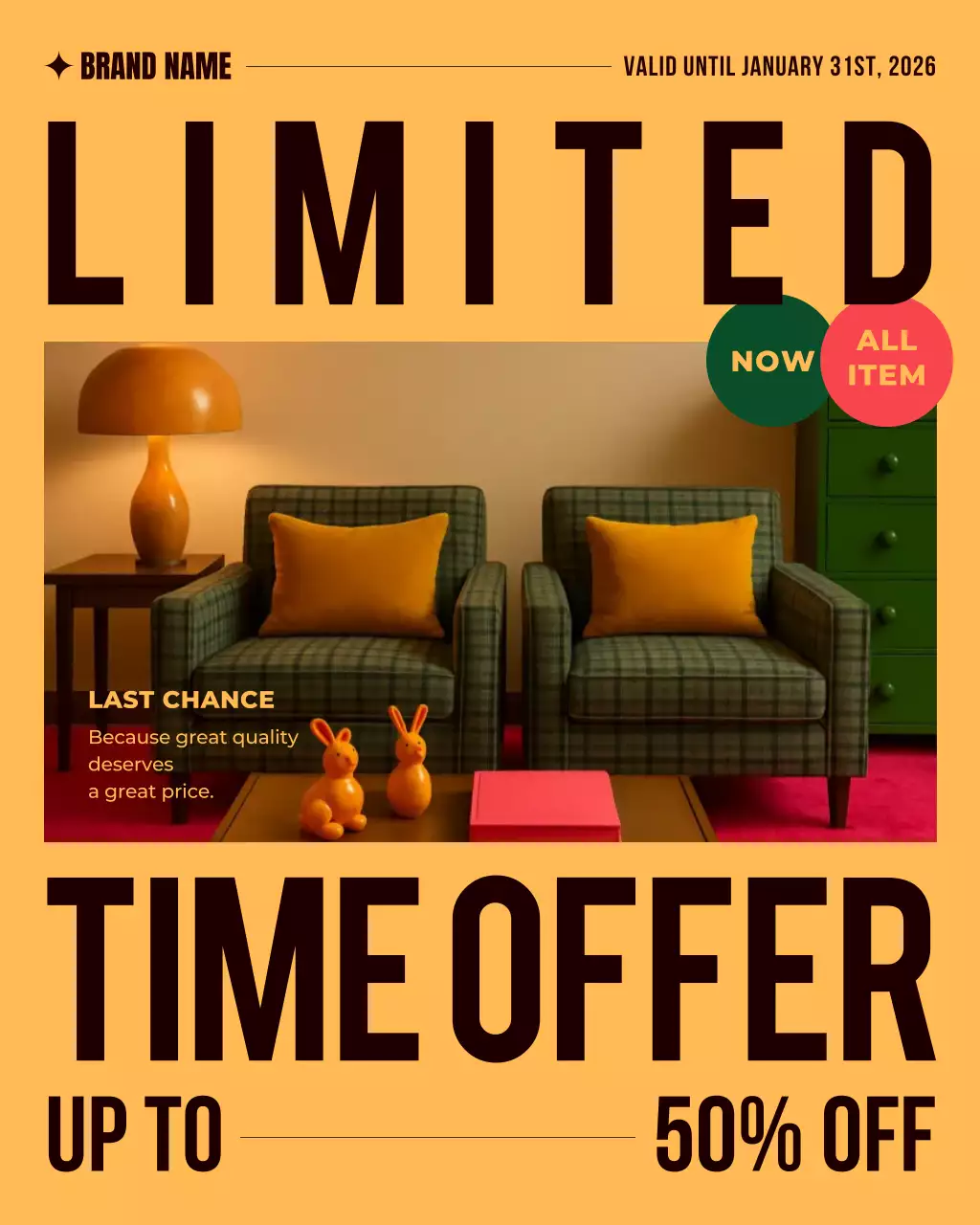 orange retro furniture sale promotion