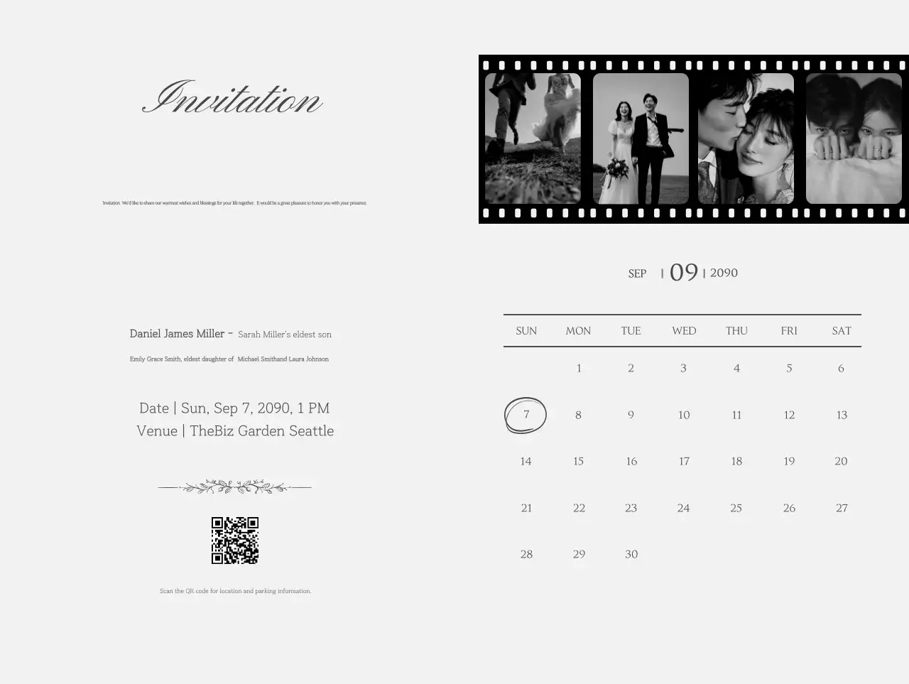 Black and White Classic Wedding Invitation
