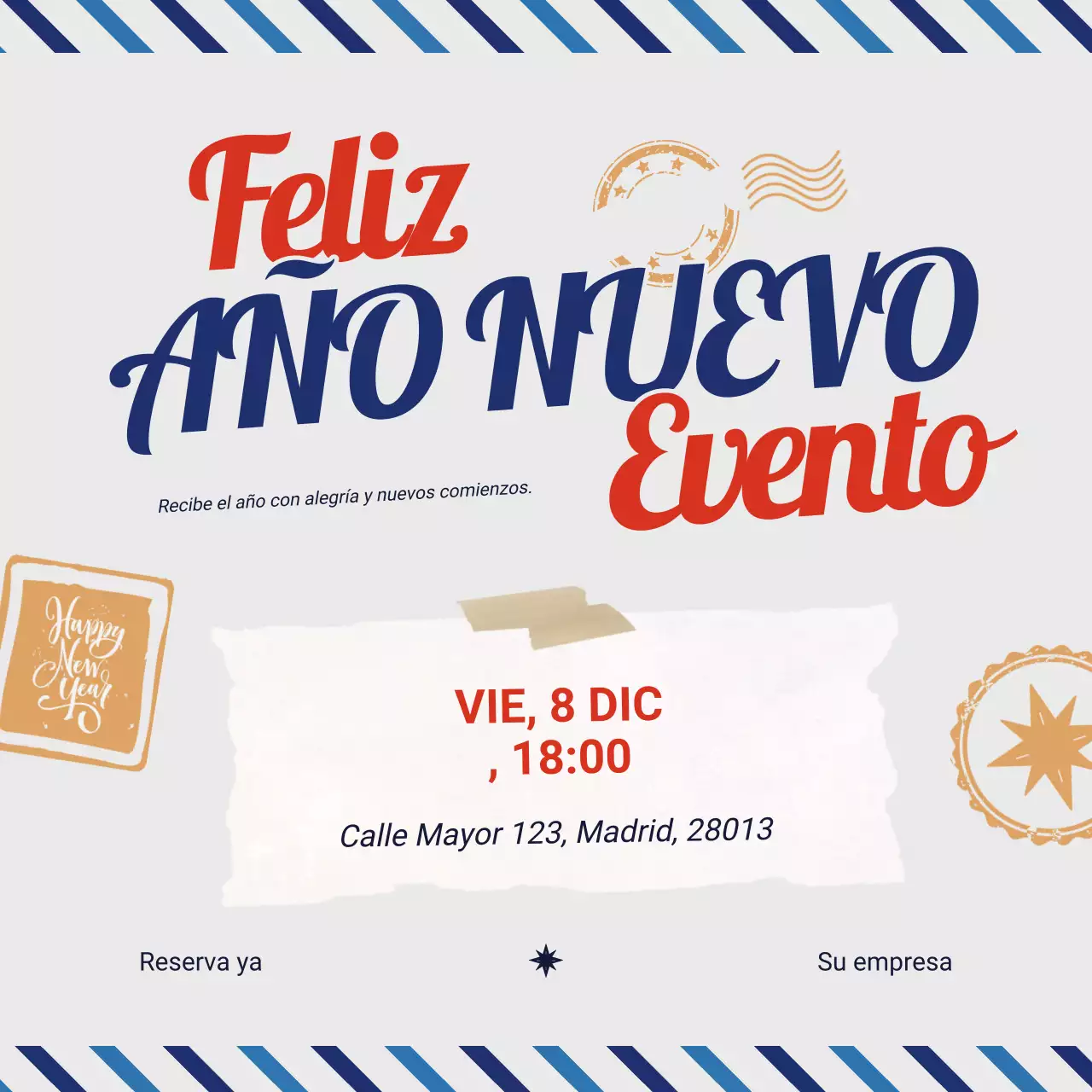 Evento de Año Nuevo Azul y Rojo, Atrevido y Juguetón en Redes Sociales