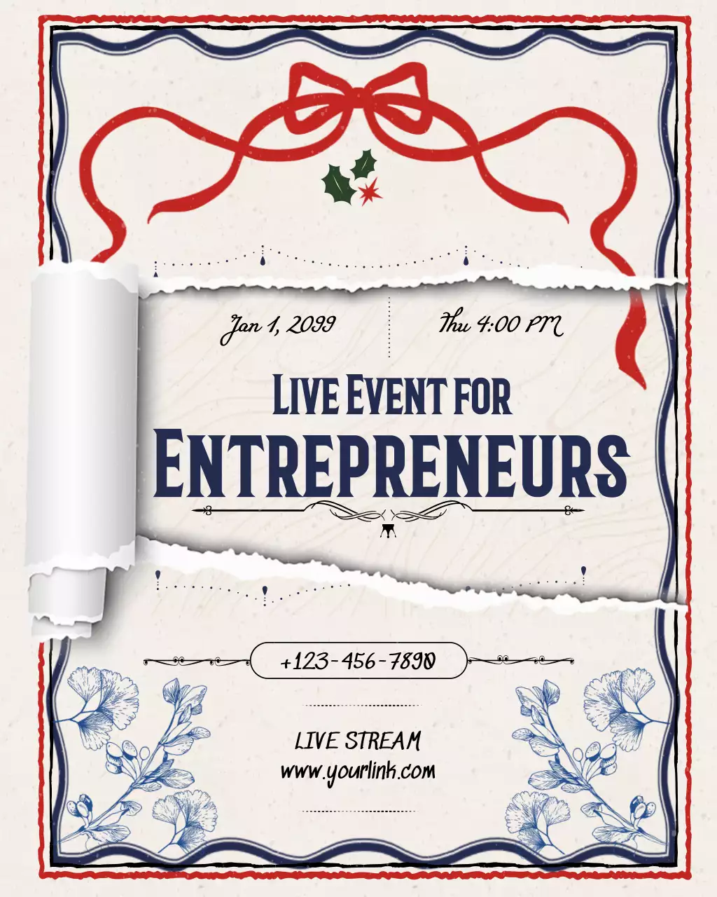 red vintage entrepreneur event invitation