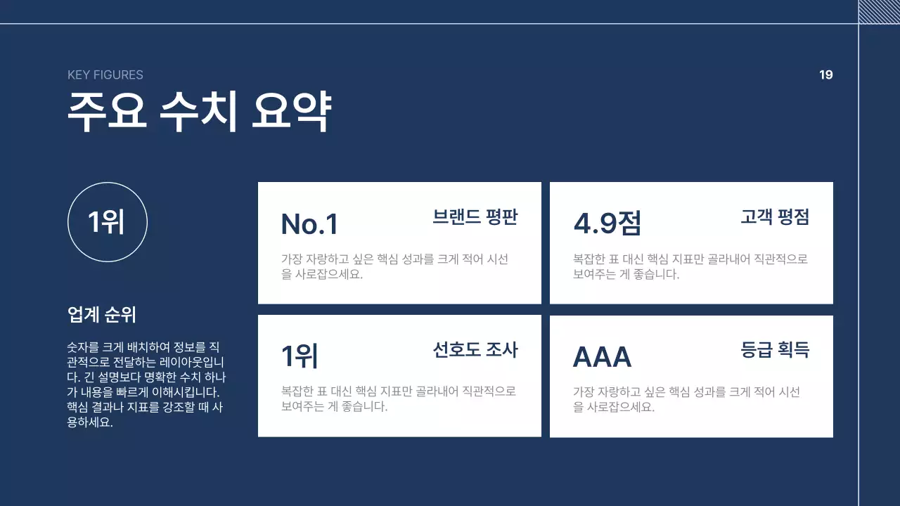 남색 깔끔 회사소개서 문구