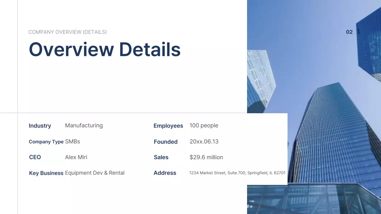 Navy blue neat company introduction text