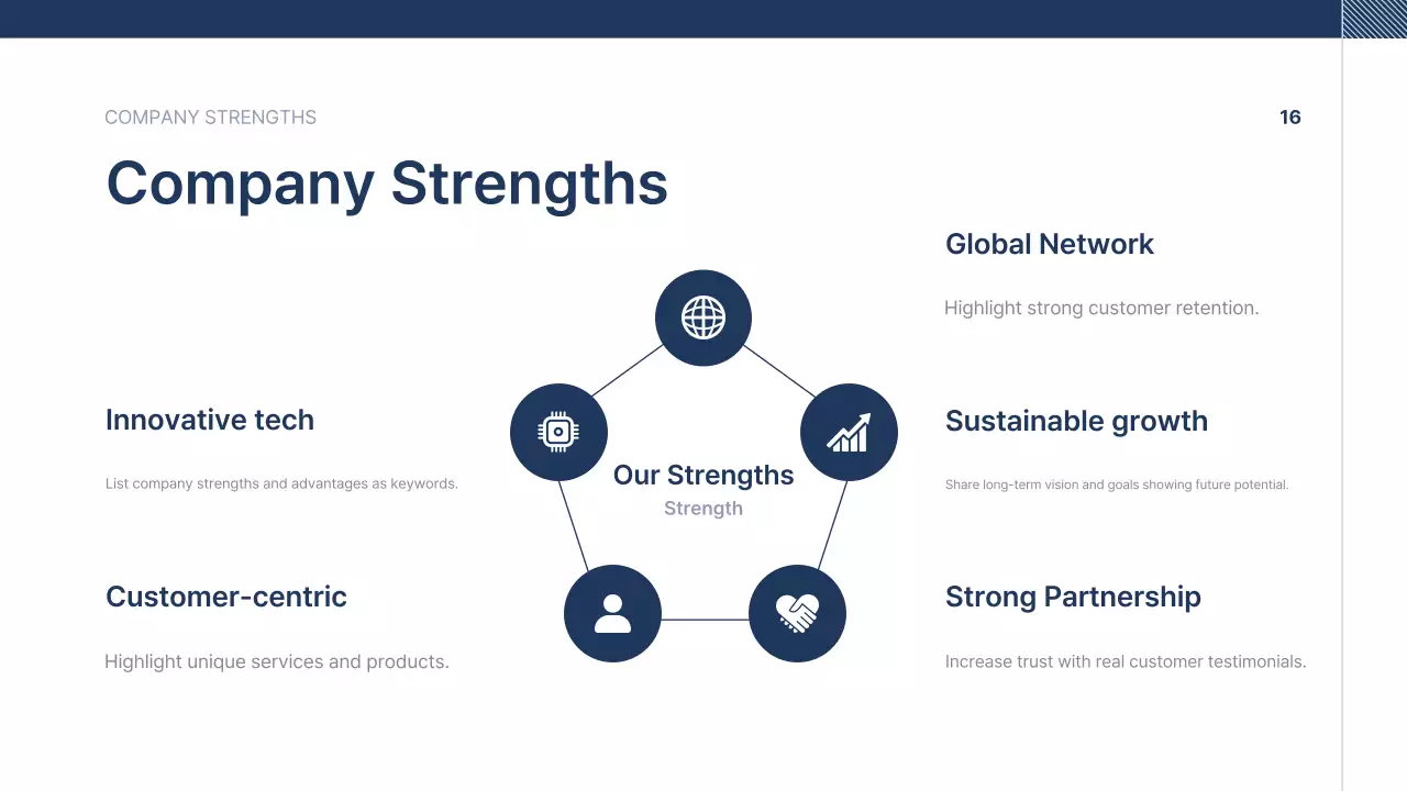 Navy blue neat company introduction text