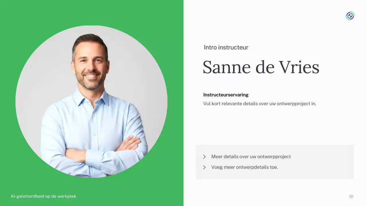 Groene en blauwe eenvoudige AI-cursuspresentatie