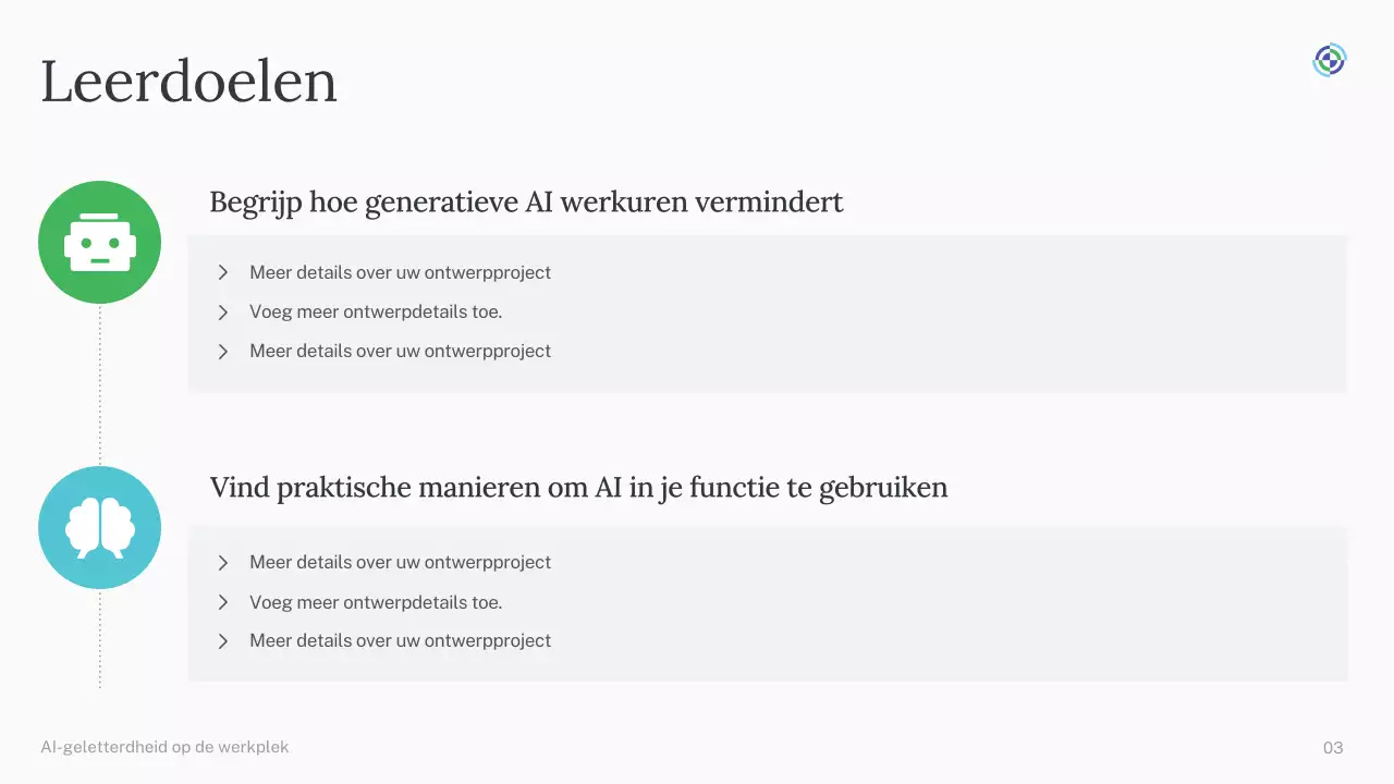 Groene en blauwe eenvoudige AI-cursuspresentatie