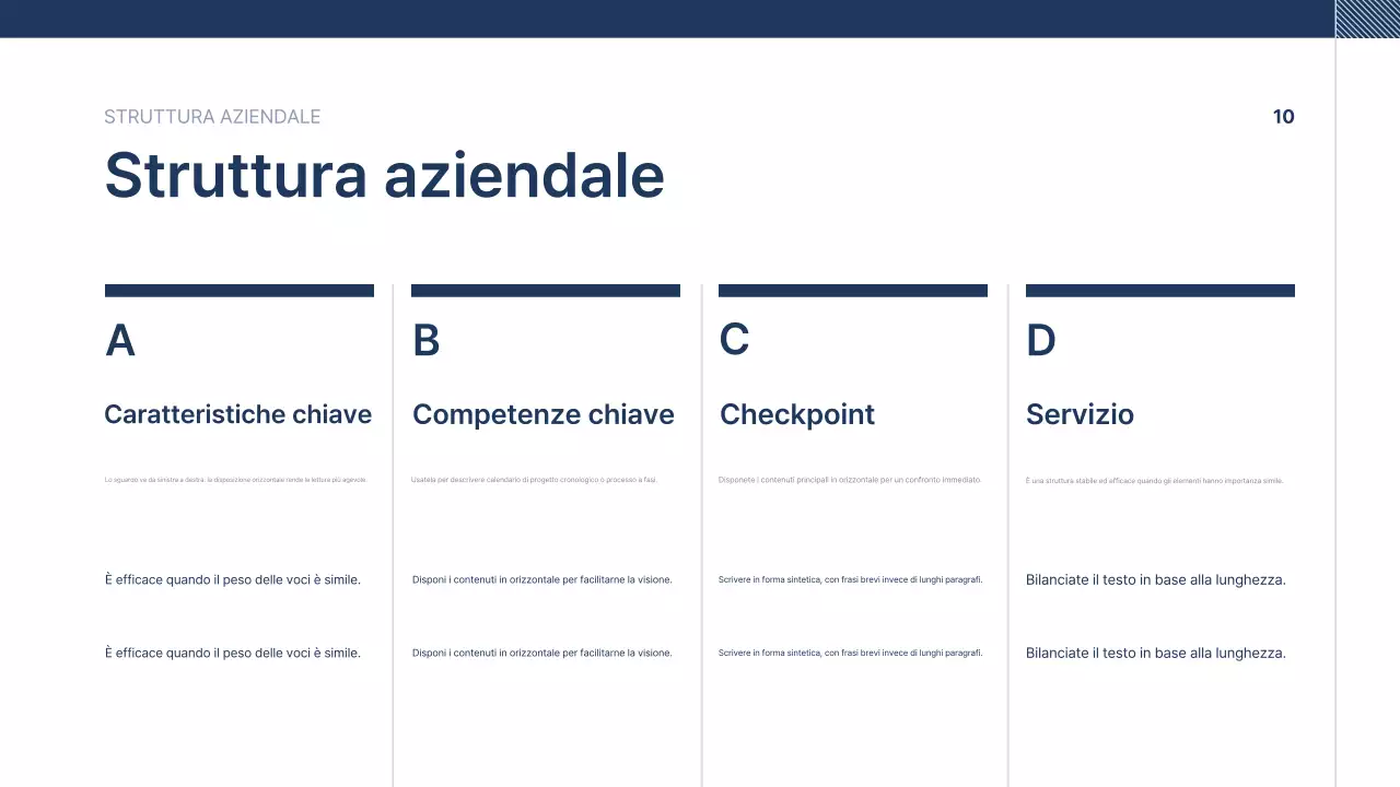 Testo di presentazione aziendale blu navy