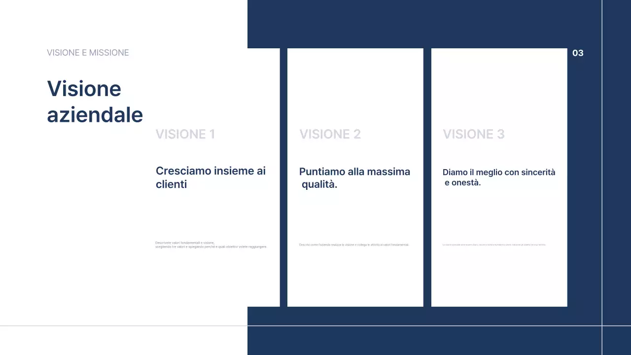 Testo di presentazione aziendale blu navy