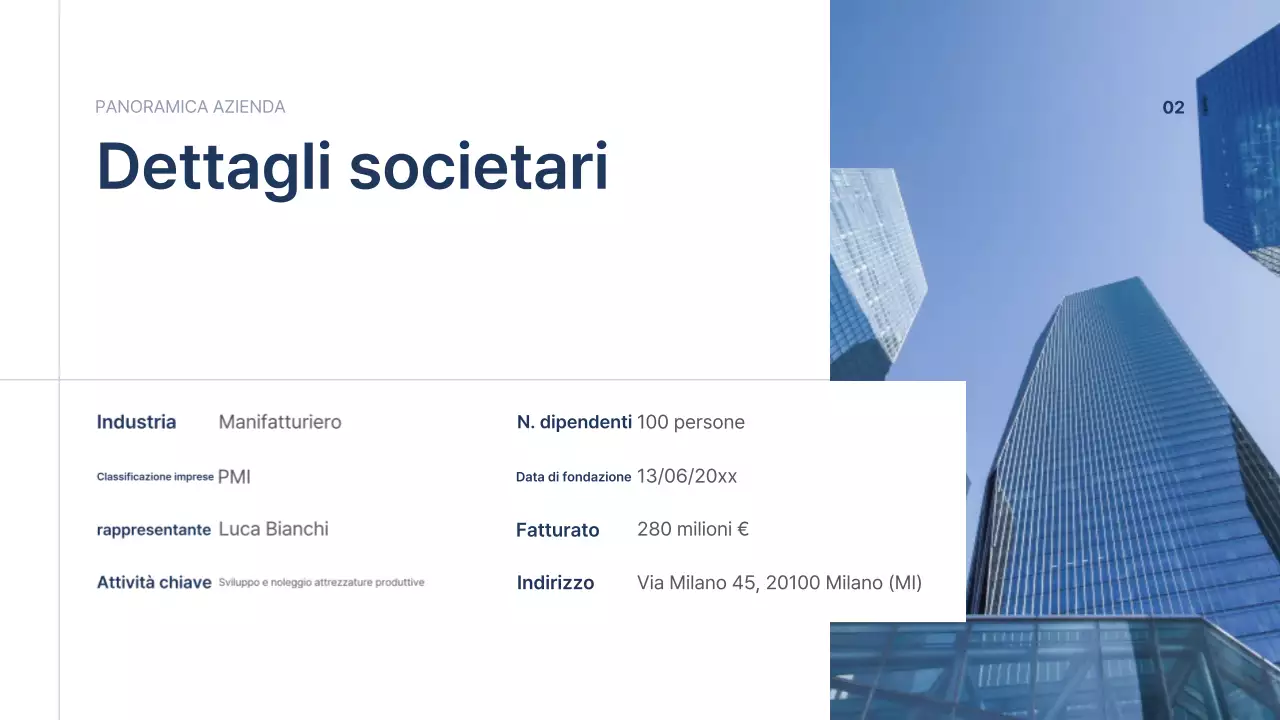 Testo di presentazione aziendale blu navy