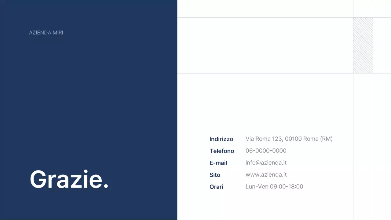 Testo di presentazione aziendale blu navy