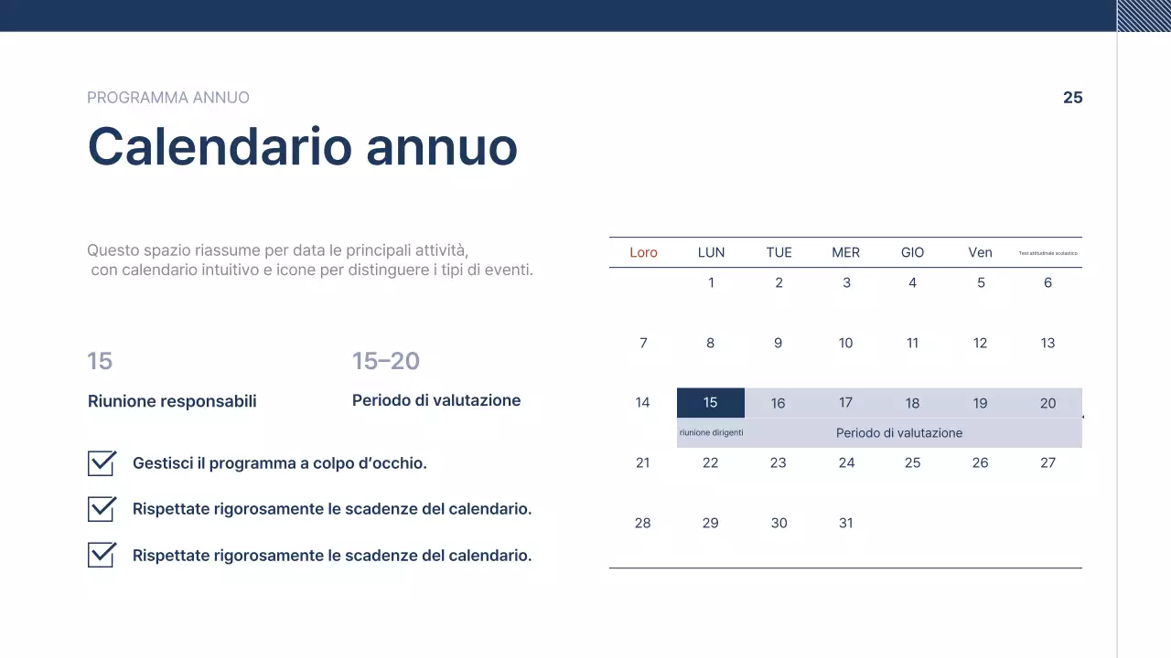 Testo di presentazione aziendale blu navy