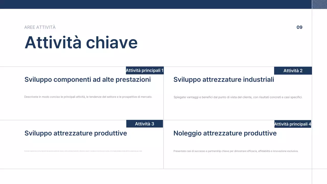 Testo di presentazione aziendale blu navy