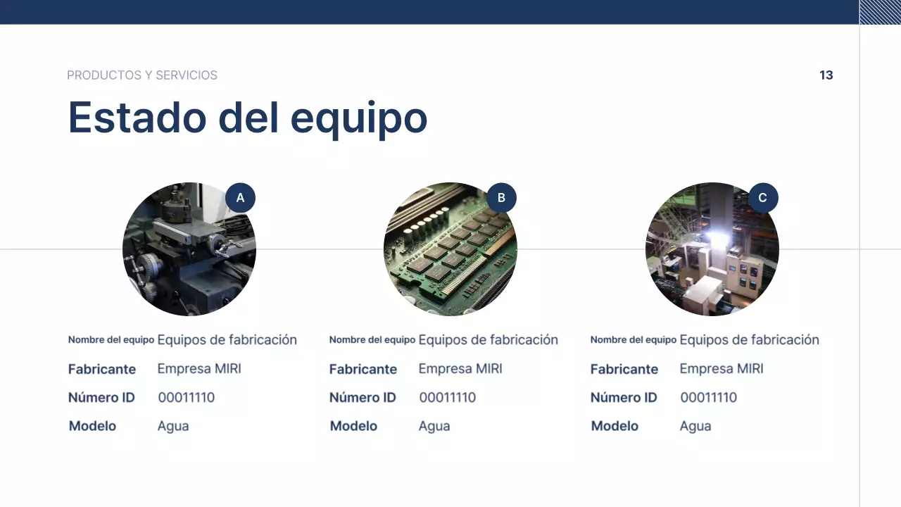 Texto de presentación de empresa ordenado en azul marino