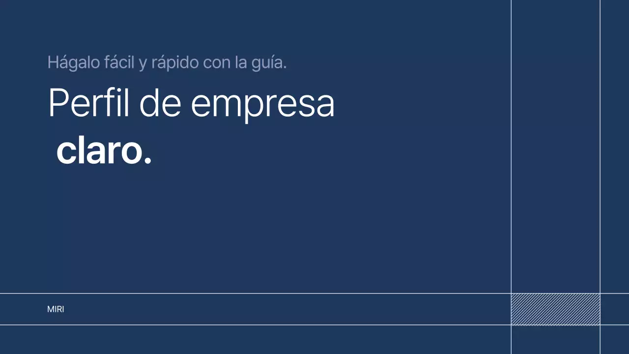 Texto de presentación de empresa ordenado en azul marino