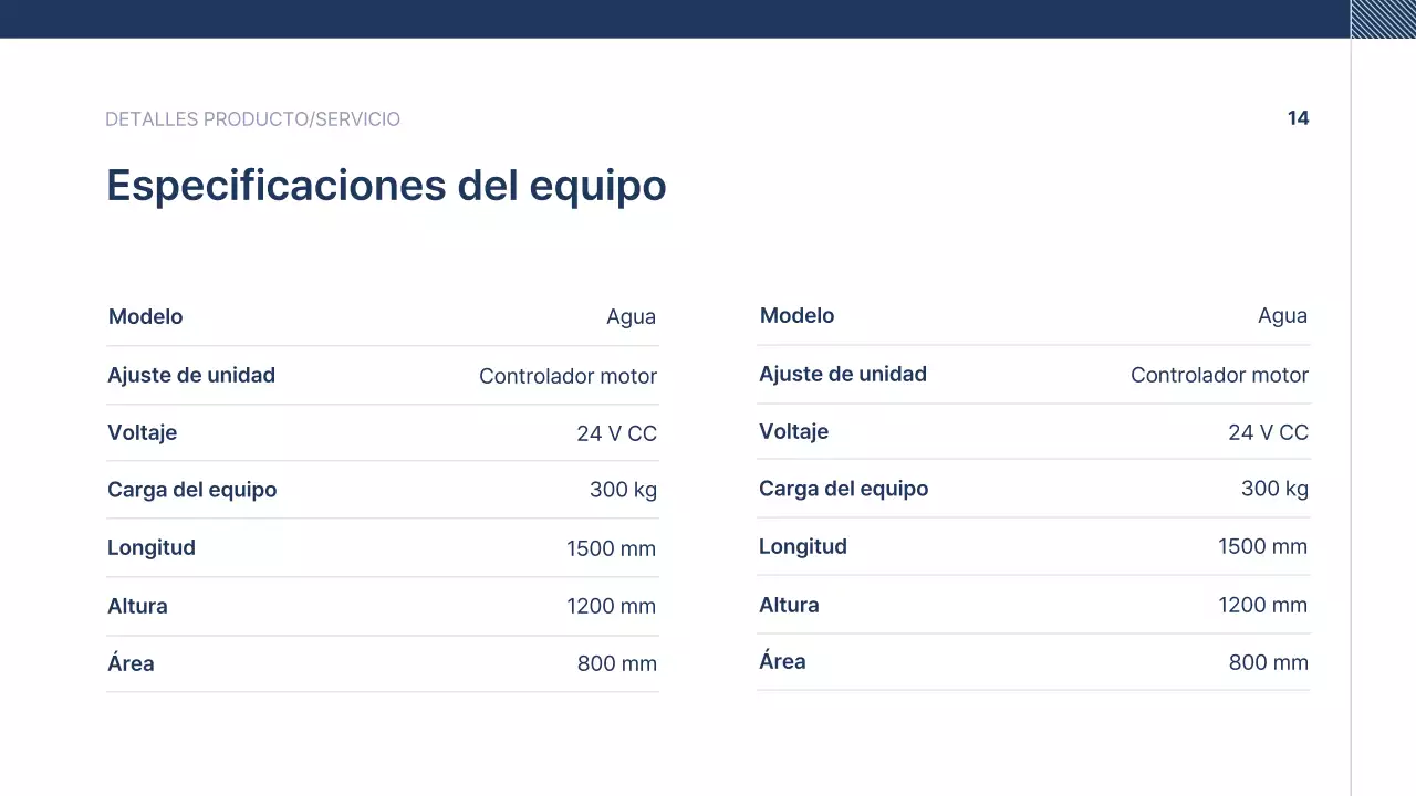 Texto de presentación de empresa ordenado en azul marino