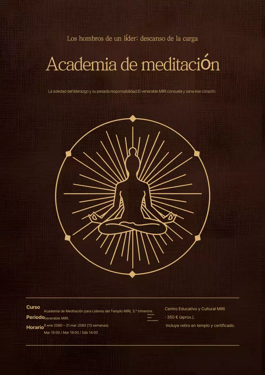 Anuncio de formación en meditación tradicional de Brown