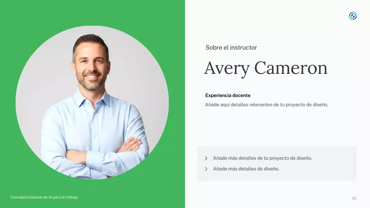 Presentación del curso de IA simple de Green and Blue