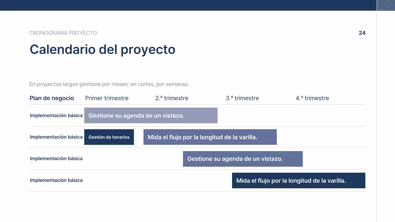 Texto de presentación de empresa ordenado en azul marino