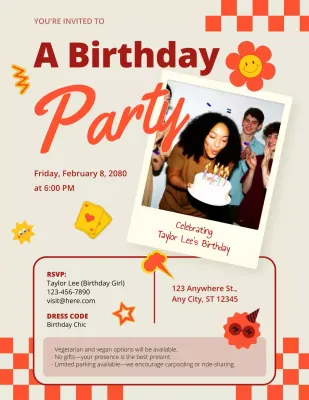 Undangan Ulang Tahun Retro Warna Krem