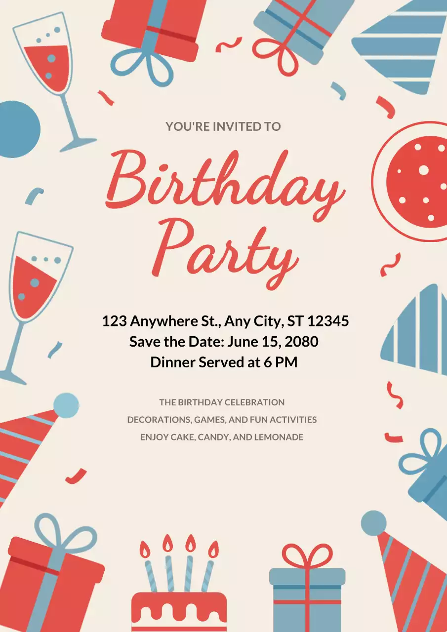 Poster Undangan Ulang Tahun Retro Warna Krem