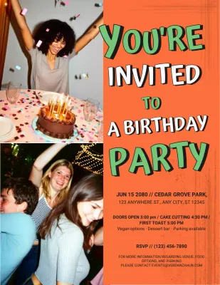 Poster Undangan Ulang Tahun Retro Oranye