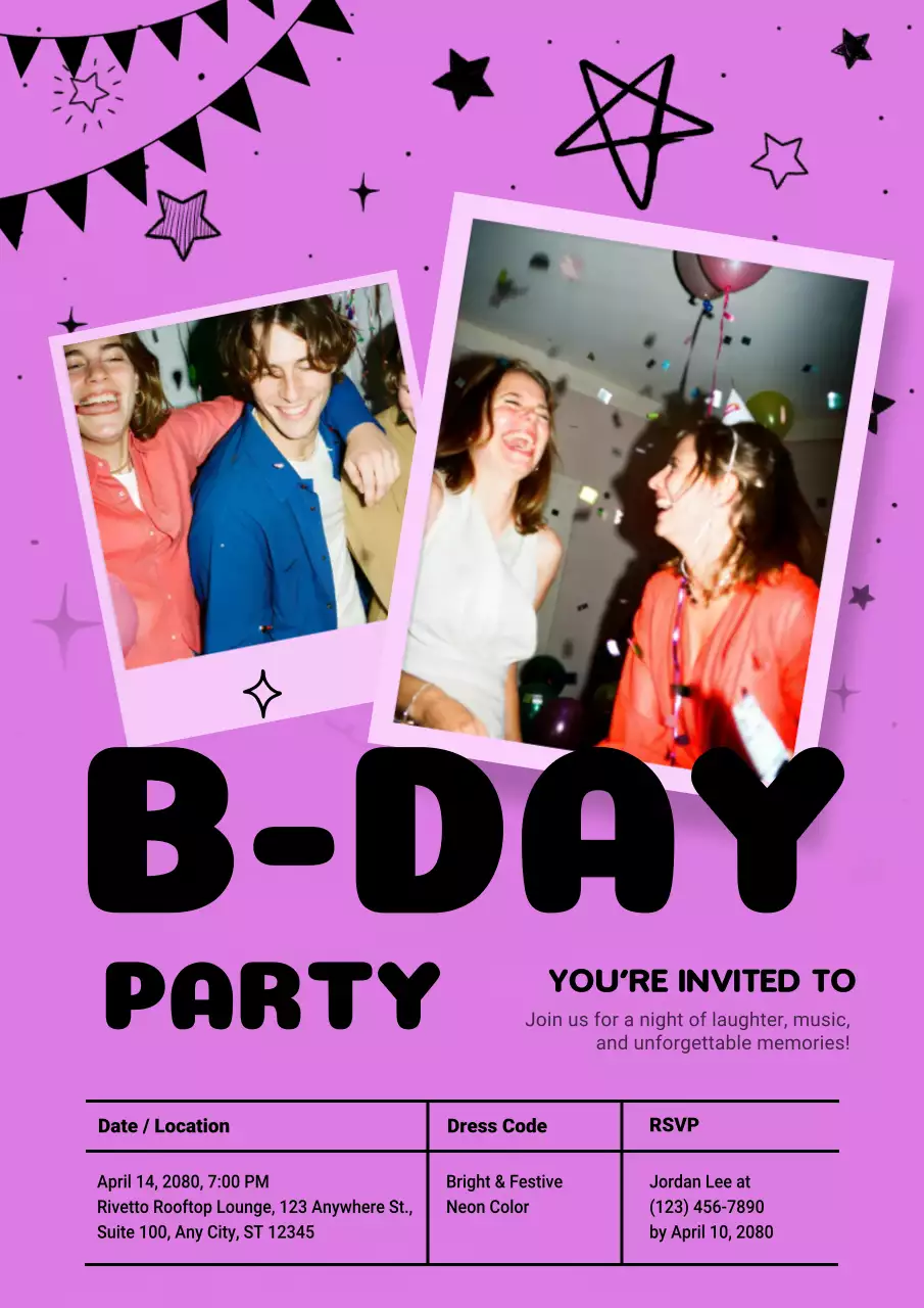 Poster Undangan Pesta Retro Warna Merah Muda