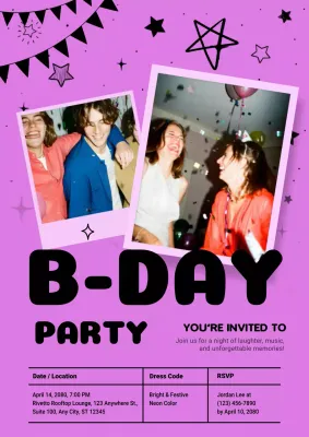 Poster Undangan Pesta Retro Warna Merah Muda