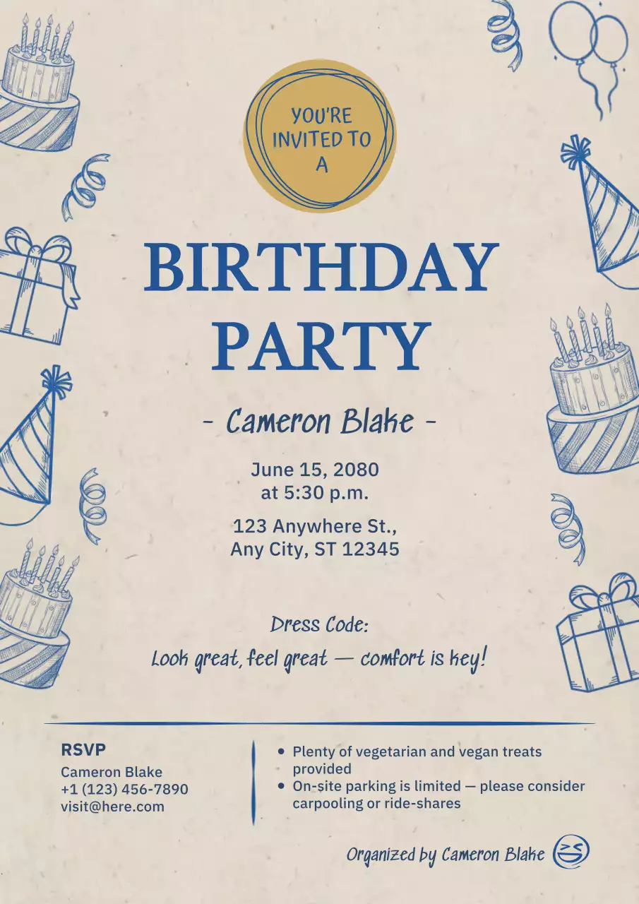 Poster Undangan Ulang Tahun Klasik Warna Krem