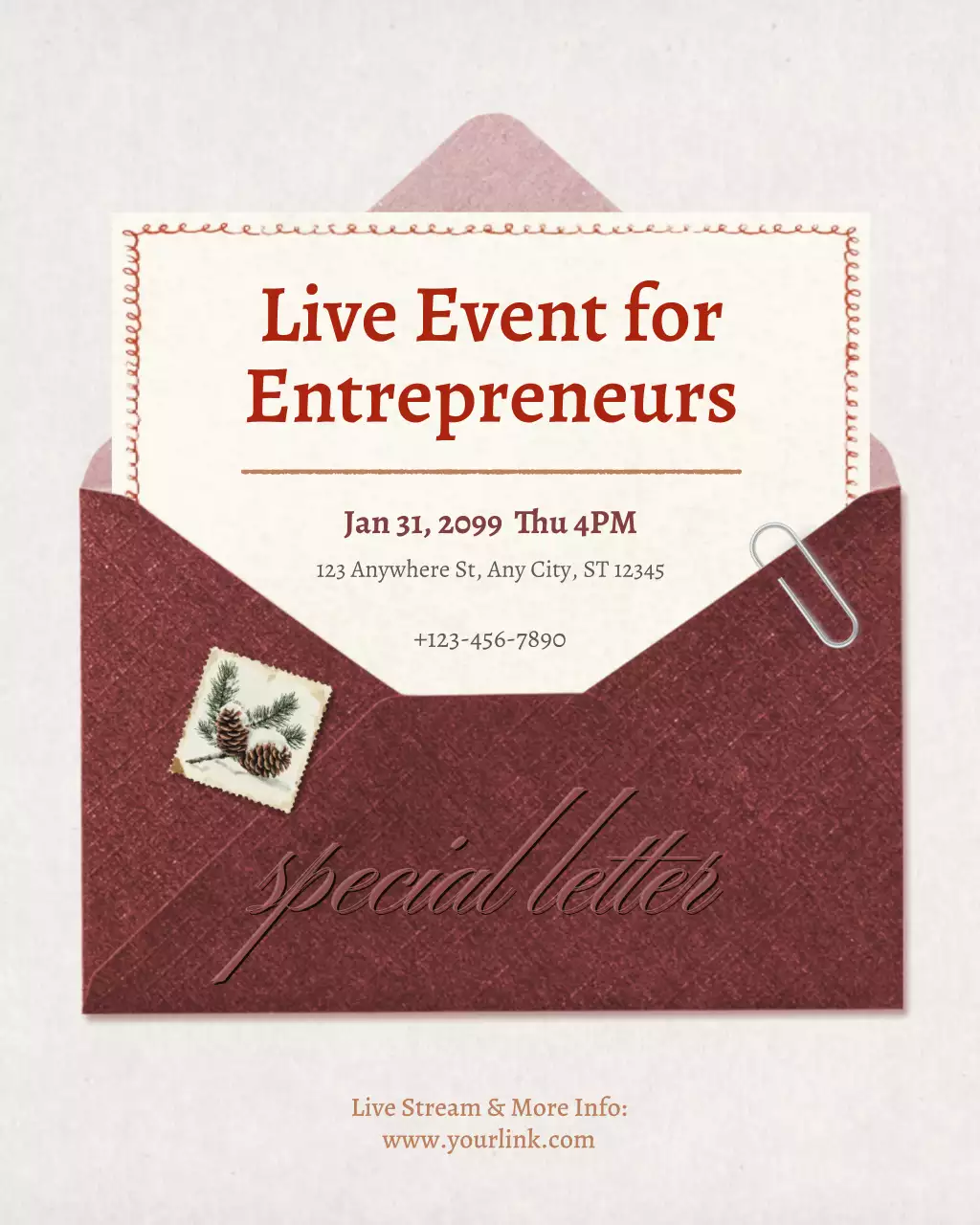 red vintage entrepreneur invitation