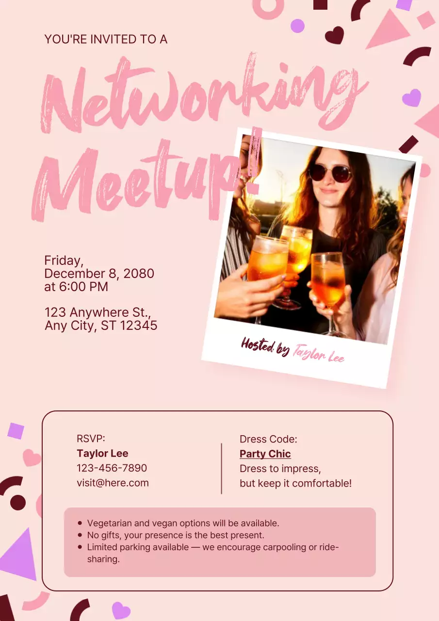 Undangan Koktail Vintage Berwarna Merah Muda