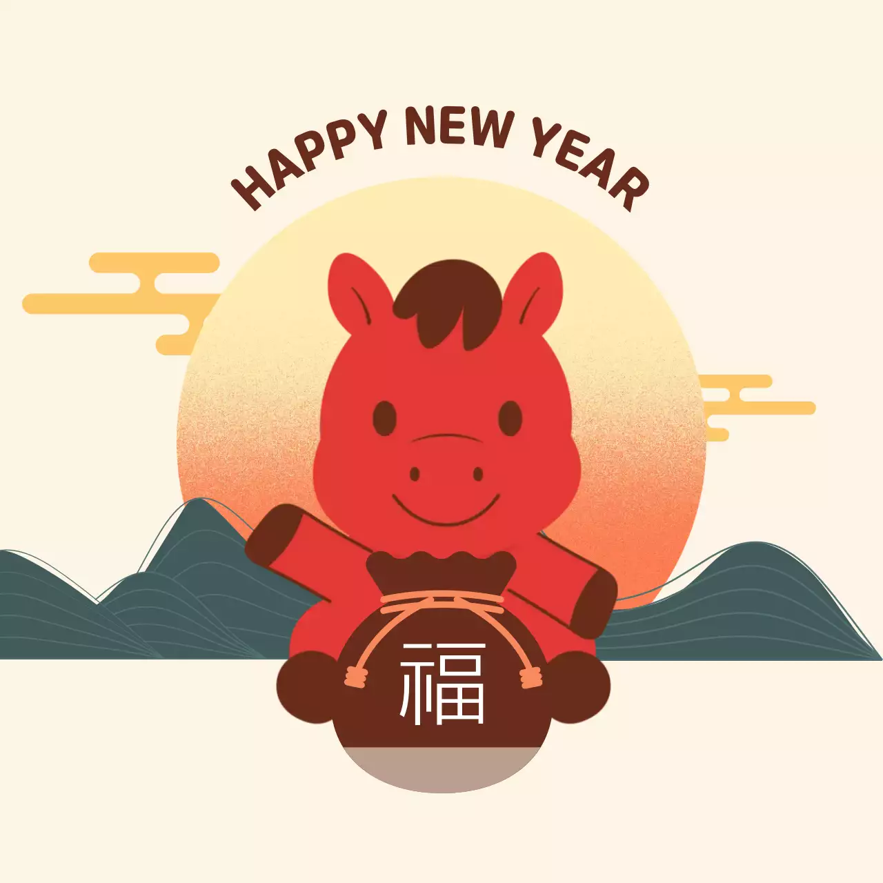 아이보리 앙증맞은 말 캐릭터 새해인사