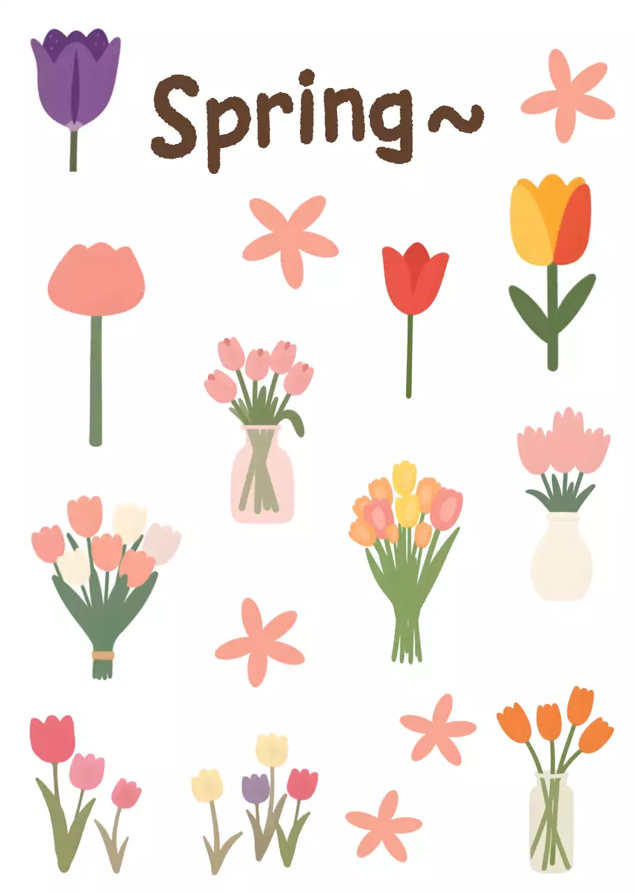 분홍색 아기자기한 튤립 일러스트