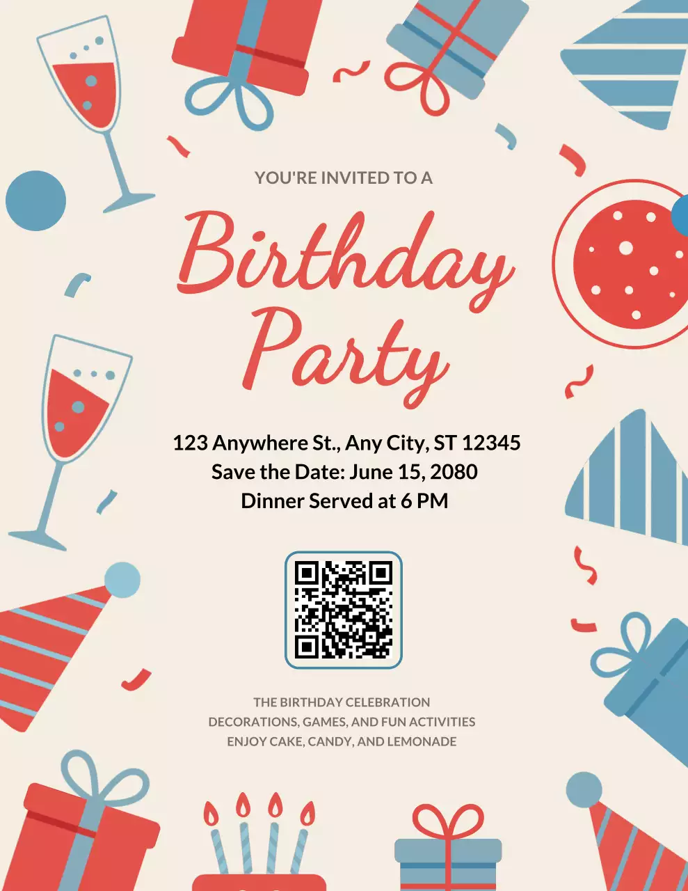 Poster Undangan Ulang Tahun Retro Warna Krem