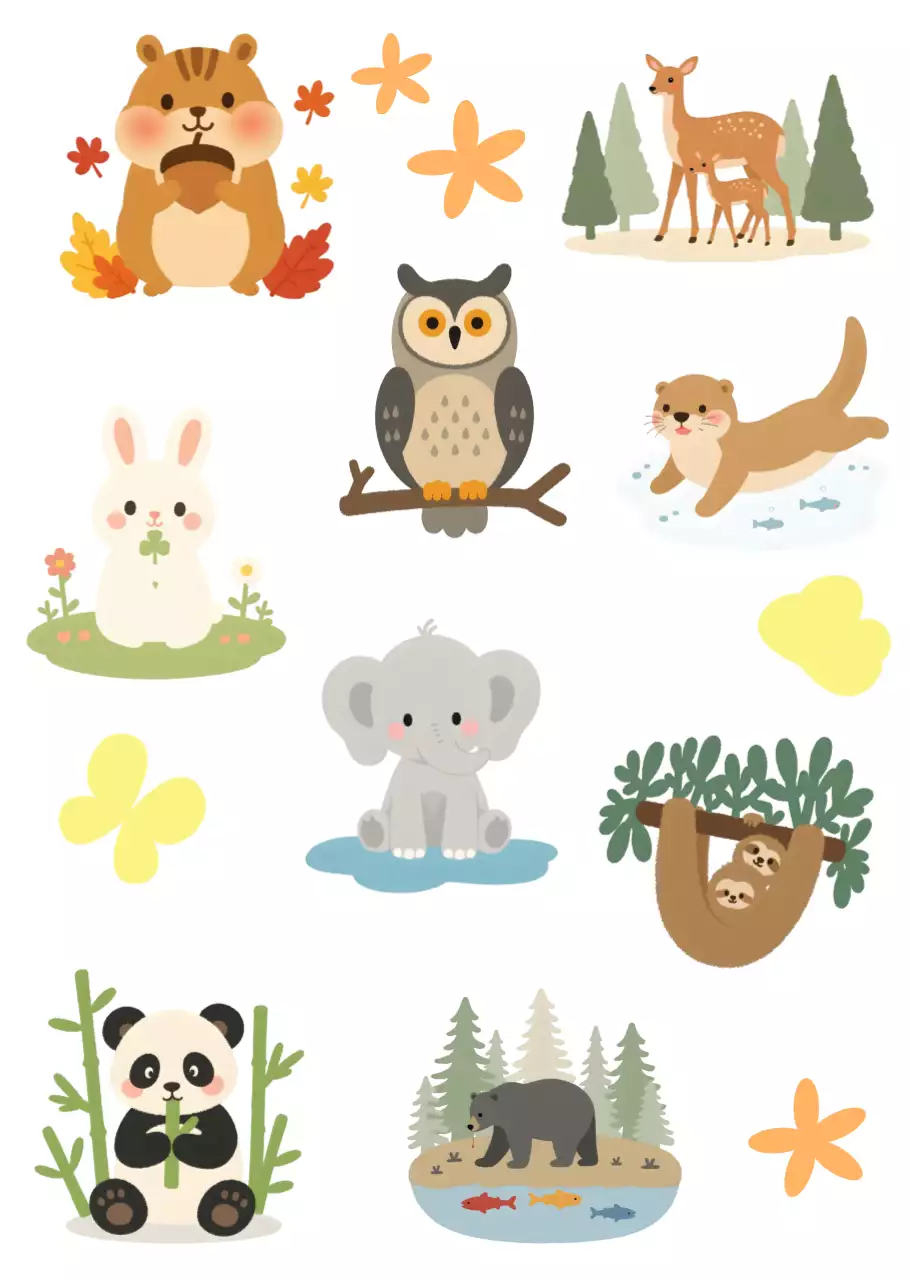 주황색 귀여운 동물 일러스트 모음