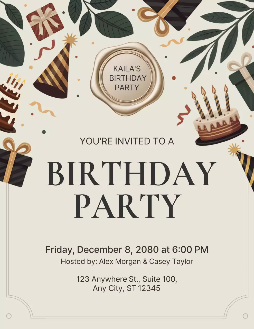 Poster Undangan Ulang Tahun Elegan Warna Krem