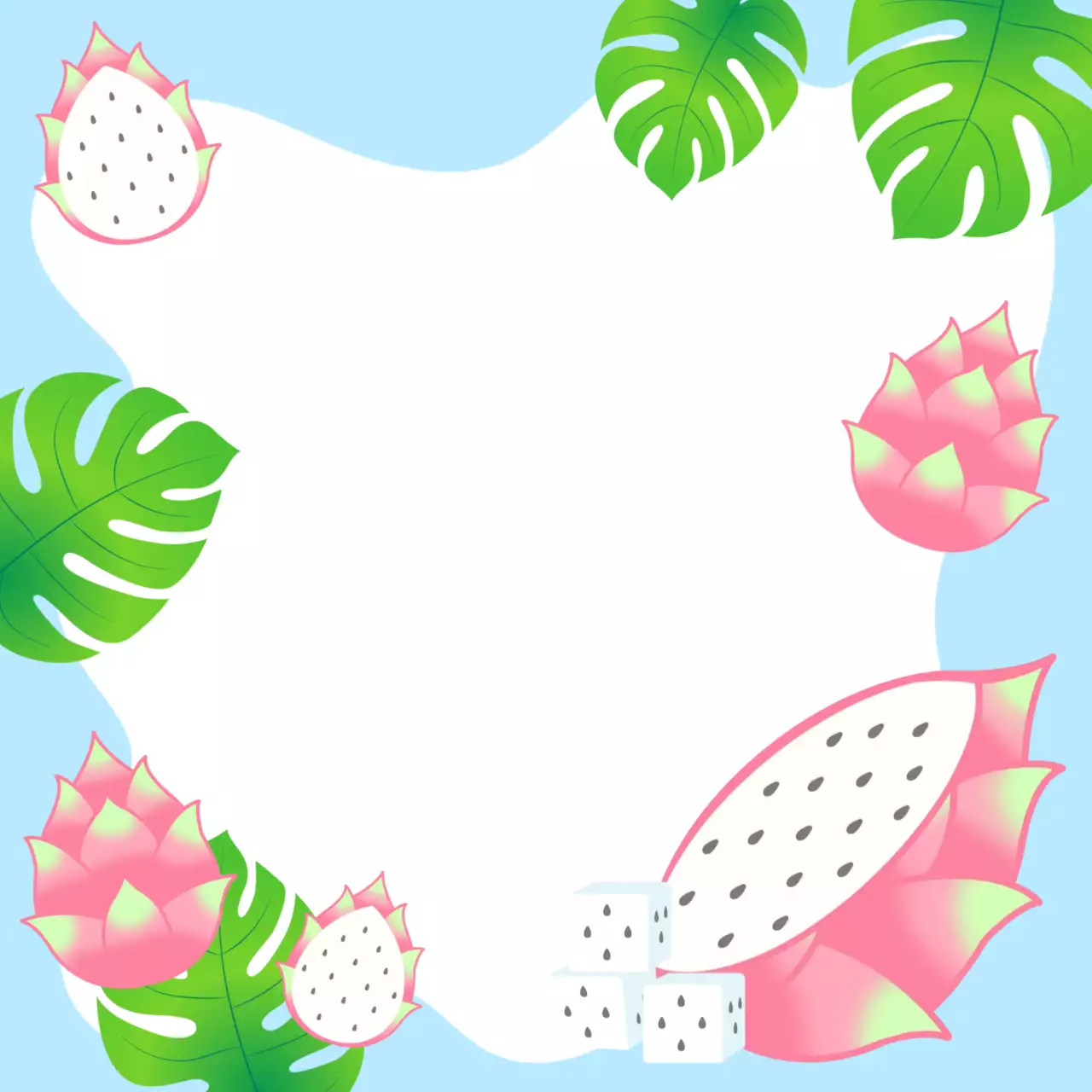 하늘색 아기자기한 열대과일 포토프레임