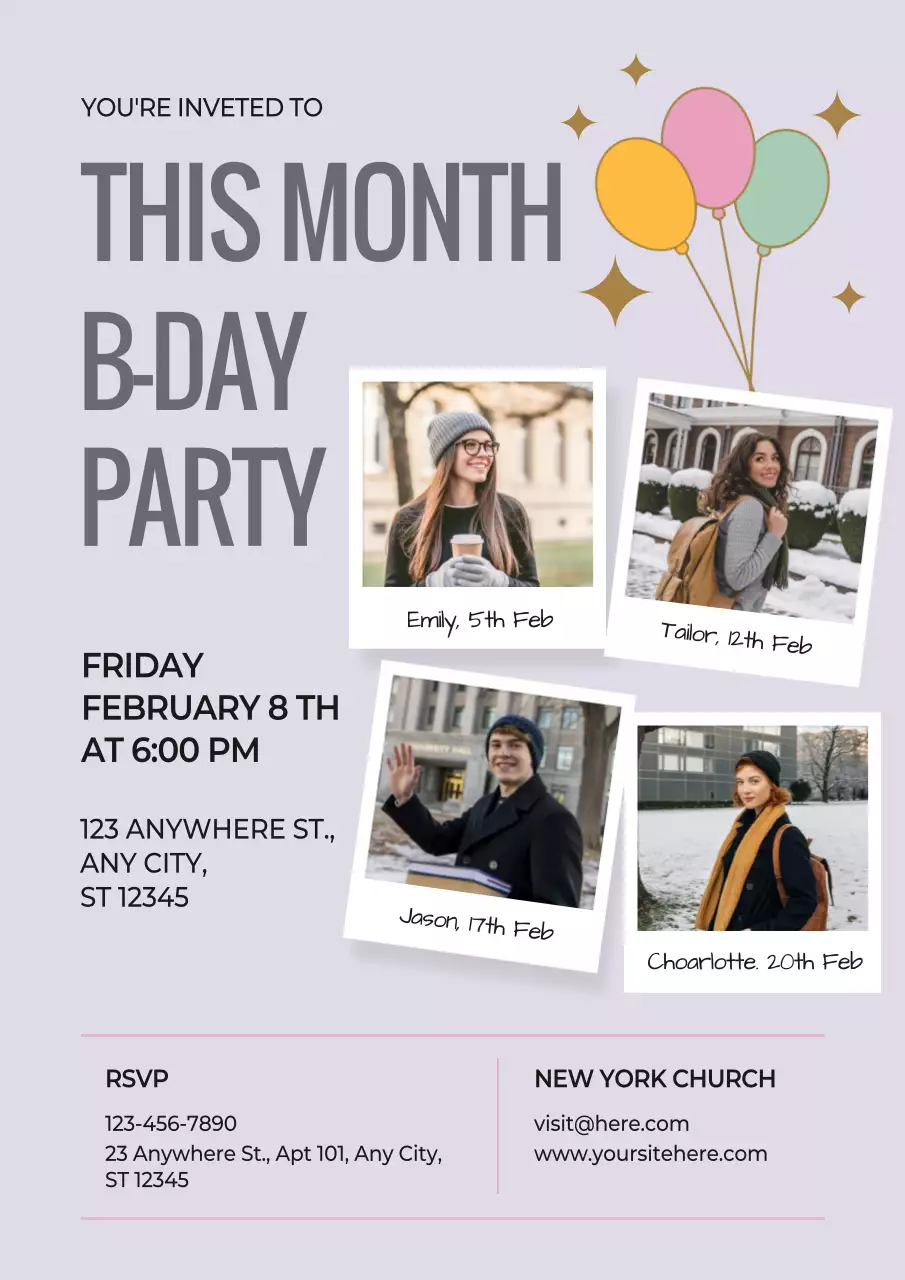 Purple Modern Birthday Invitation Poster