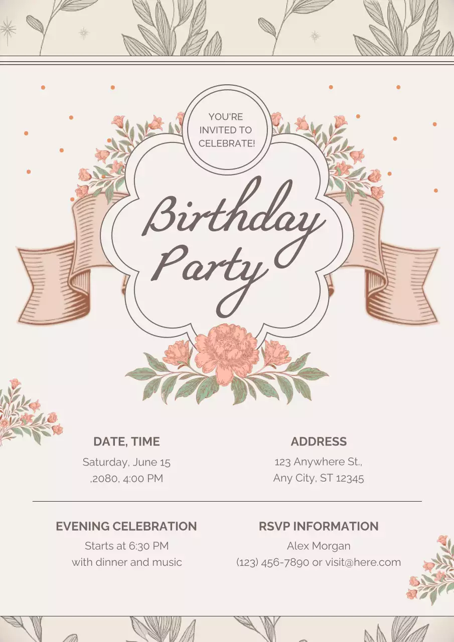 Beige Elegant Birthday Invitation