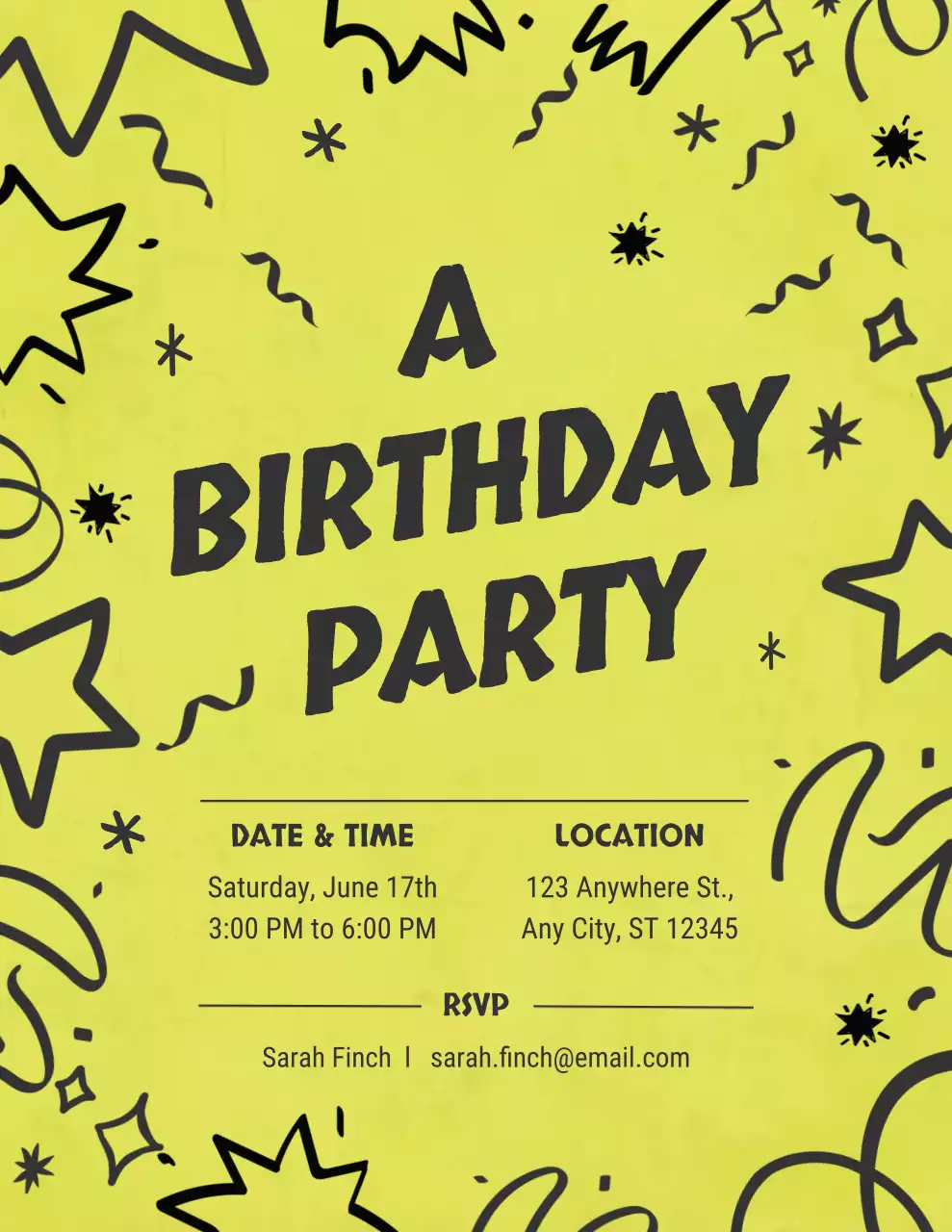 Yellow Playful Birthday Invitation Poster